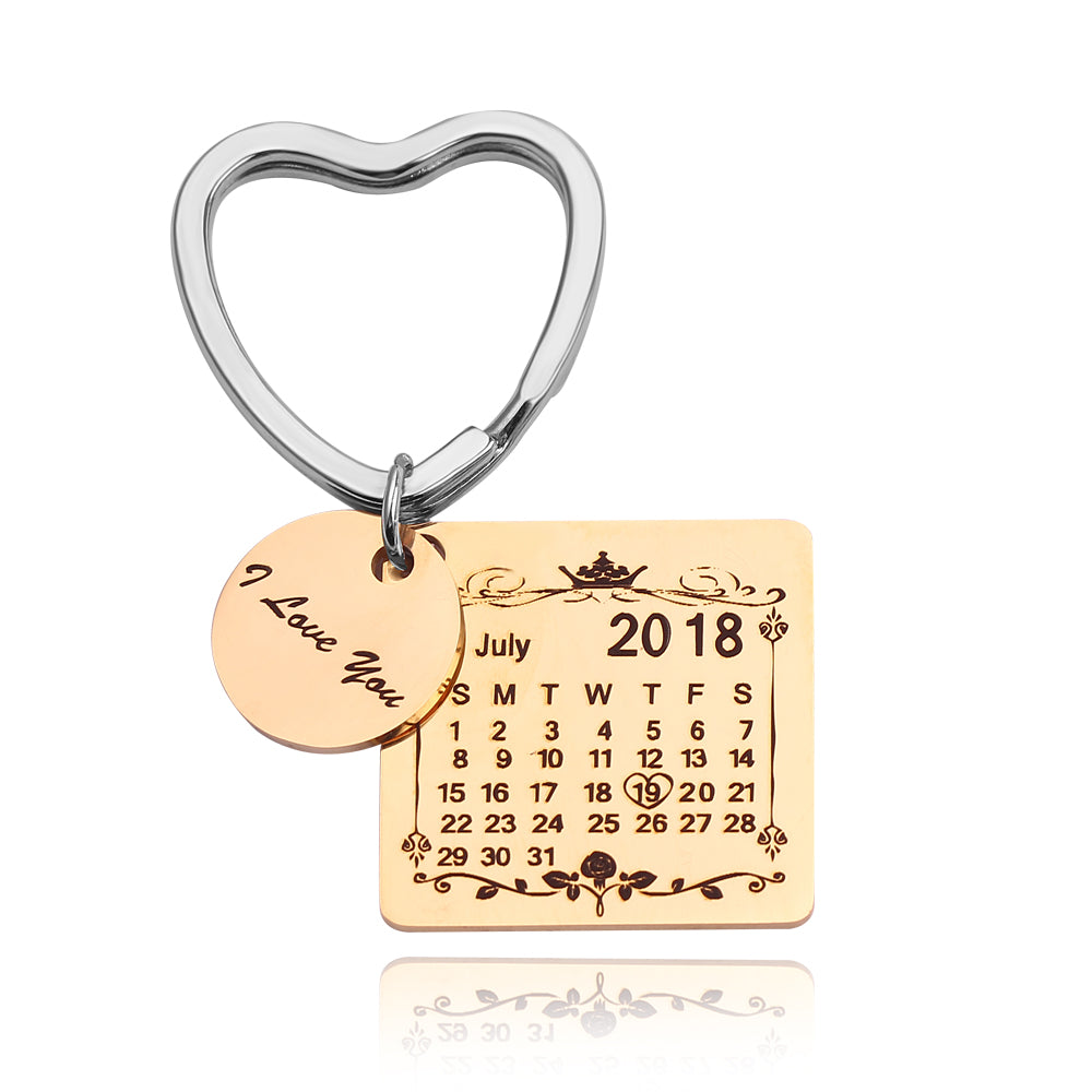 Personalisierter Kalender Schlüsselanhänger Individuelles Geschenk Graviertes Herz Datum Name Edelstahl Schlüsselanhänger Graduierung Jahrestag Geburtstag