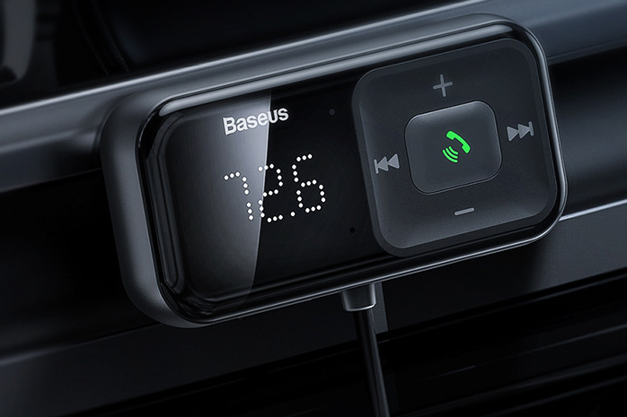 Baseus T typed S-16 Wireless MP3 Car Charger & FM-Transmitter (2-Port Ladegerät mit 15W und Bluetooth 5.0, untestützt TF-Karten bis 32Gb, Aux, USB), Schwarz