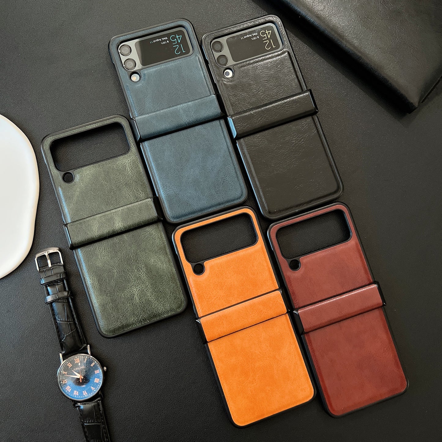 Business Leder Handytasche Klappbare Schutzhülle für Galaxy Z Flip Modelle
