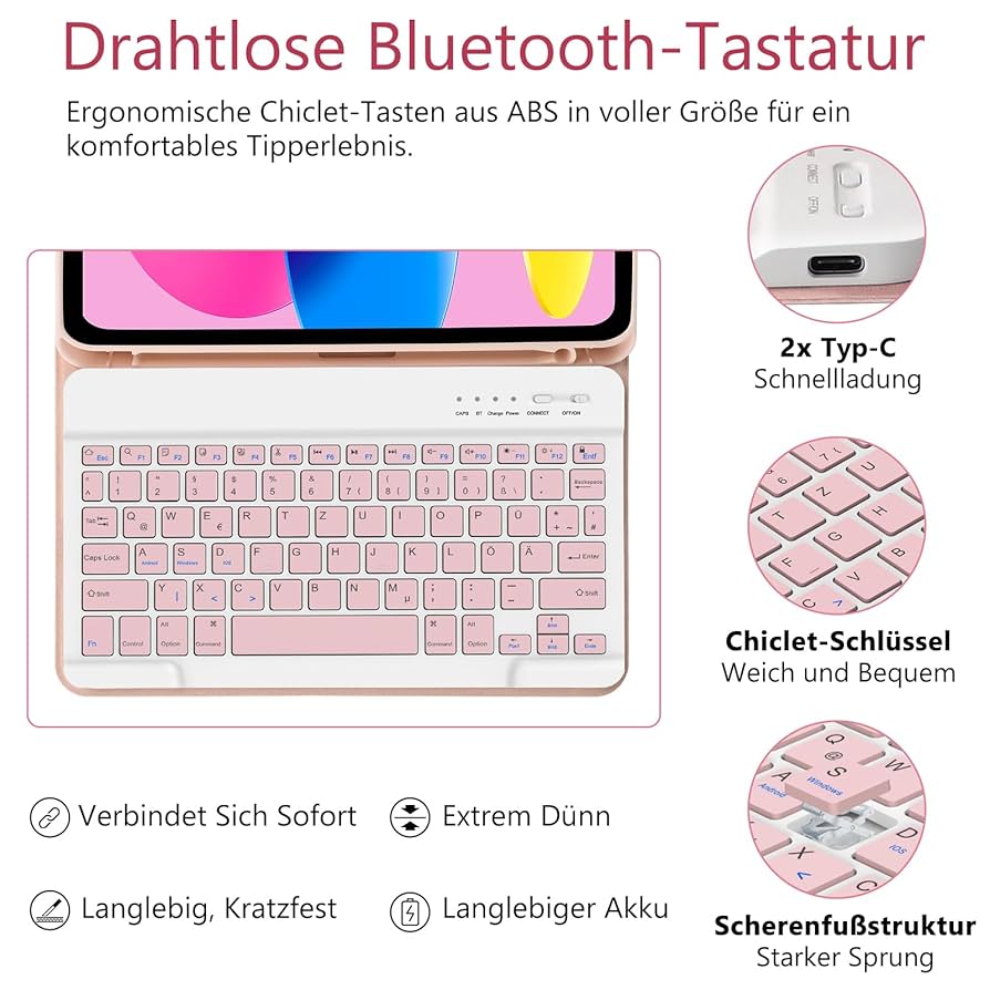 iPad  Schutzhülle mit Tastatur für iPad (A16) 11 Generation 2025 und 10 Generation 2022(11/10.9 Zoll),